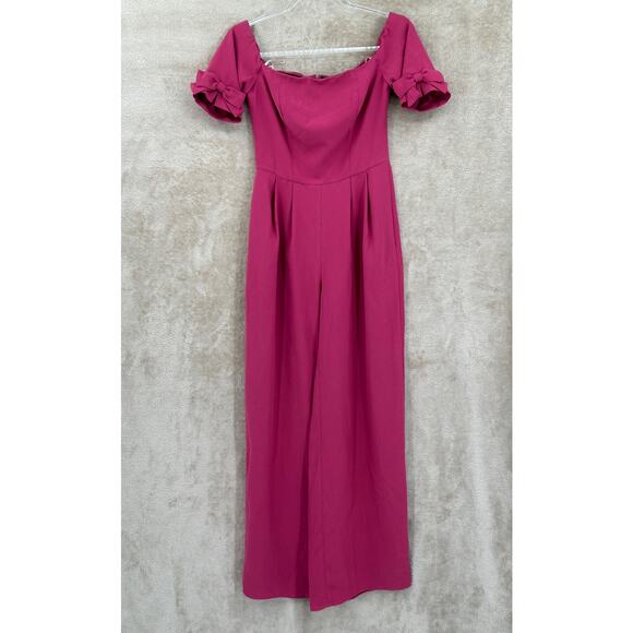 Gal Meets Glam Jumpsuit Womens 0 Magenta Meredith Off the Shoulder Bow Wide Leg - Picture 1 of 11